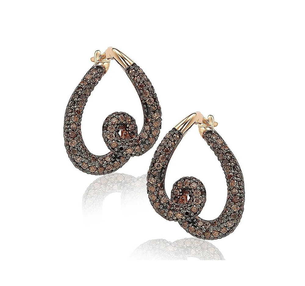 Suzy Levian Rose Sterling Silver Brown Cubic Zirconia Swirl Earrings