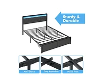gaomon Queen Bed Frame with Led Lights Headboard, Upholstered Bed with Headboard and 2 Storage Drawers, Strong Metal Slats Support, Easy Assembly