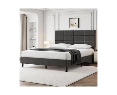 gaomon Queen Bed Frame, Linen Upholstered Platform Queen Bed Frame with Height Adjustable Headboard