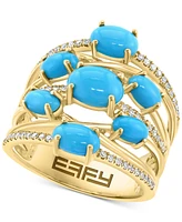 Effy Turquoise & Diamond (1/4 ct. t.w.) Multirow Statement Ring in 14k Gold