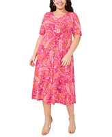 Msk Plus Paisley-Print Short-Sleeve Shirtdress