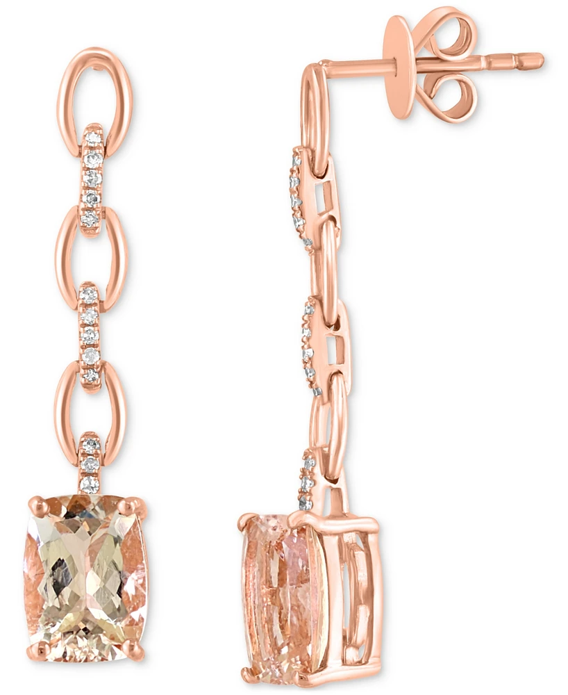 Effy Morganite (2-1/2 ct. t.w.) & Diamond (1/20 ct. t.w.) Chain Drop Earrings in 14k Rose Gold