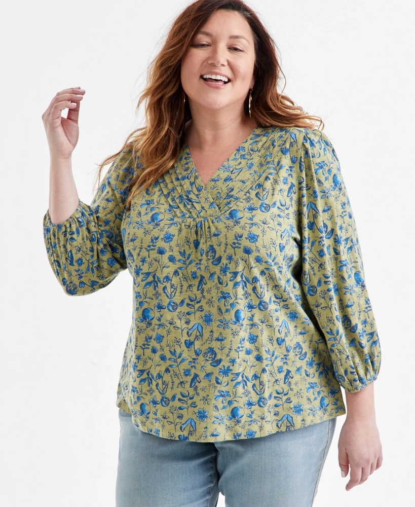 Style & Co Plus Printed V-Neck Blouse