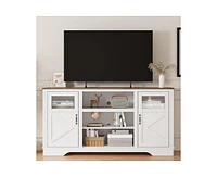 gaomon Farmhouse Tv Stand with Led Lights, Entertainment Center for 65/60/55 Inches Televisions, Tv Console with Storage Cabinets and Open Shelves