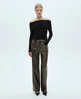 Mango Women's Straight Snakeskin-Effect Pants