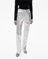 Mango Women's Metallic Leather-Effect Pants