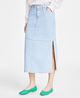 On 34th Women's Split-Seam Denim Midi Skirt, Exclusively at Macy's