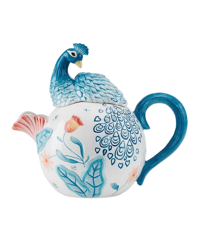 Fitz and Floyd Gracie Teapot with Peacock Lid