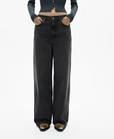 Mango Women's Low-Rise Loose-Fit Wide Leg Jeans