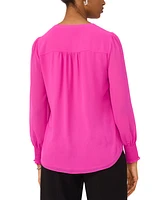 Sam & Jess Women's V-Neck Button-Front Smocked-Shoulder Top