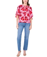 Sam & Jess Women's Tie-Neck Floral-Print Raglan-Sleeve Top