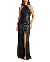 Tadashi Shoji Women's Carlini Draped Metallic Halter Gown