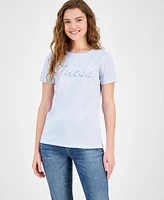 Guess Women's Script Lace Logo Easy Cotton T-Shirt