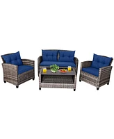 Gouun 4 Pieces Patio Rattan Furniture Set Table Cushioned Sofa