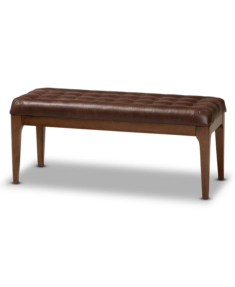 Baxton Studio Walsh Mid-Century Modern Dark Brown Leather-Effect Polyester Fabric Upholstered and Walnut Brown Finished Wood Dining Bench