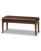 Baxton Studio Walsh Mid-Century Modern Dark Brown Leather-Effect Polyester Fabric Upholstered and Walnut Brown Finished Wood Dining Bench