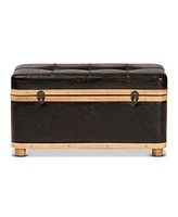 Baxton Studio Gendry Modern Rustic Transitional Dark Brown Faux Leather Upholstered and Oak Brown Finished Wood Large Storage Ottoman