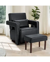 Gouun Modern Berber Fleece Single Sofa Chair with Ottoman and Waist Pillow