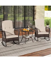 Gouun 3 Pieces Rocking Bistro Set with 2-Tier Table