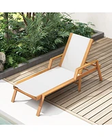 Gouun Patio Chaise Lounge Chair with Armrests and Fabric Seat for Backyard