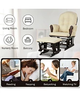 Gouun Wood Glider and Ottoman Set with Padded Armrests and Detachable Cushion