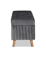 Baxton Studio Hanley Modern and Contemporary Grey Velvet Fabric Upholstered and Walnut Brown Finished Wood Storage Ottoman