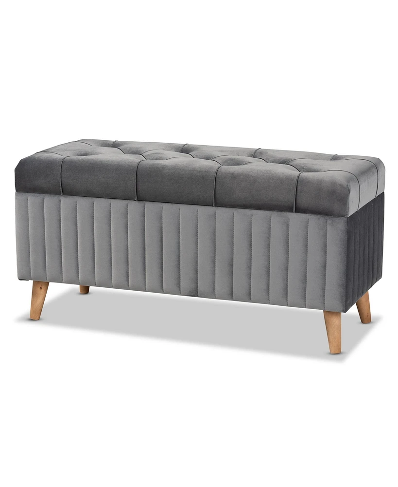 Baxton Studio Hanley Modern and Contemporary Grey Velvet Fabric Upholstered and Walnut Brown Finished Wood Storage Ottoman