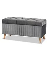 Baxton Studio Hanley Modern and Contemporary Grey Velvet Fabric Upholstered and Walnut Brown Finished Wood Storage Ottoman