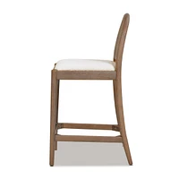 26.5" Curved Back Rattan Counter Bar Stool, Set of 2, Ivory White Boucle-The Pop Home