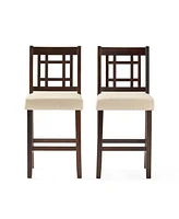 The Pop Home Set of 2 Counter Height Chairs with 5cm Cushion, Wooden Back Bar Stools-The Pop Home