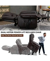 Boyel Living Power Lift Recliner Chair Heat Massage Dual Motor Infinite Position Up to 350 Lbs Faux Leather Heavy Duty Motion Mechanism with Usb Ports