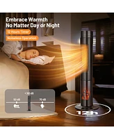 Gouun 1500W Ceramic Tower Space Heater with Remote Control and Realistic 3D Flame