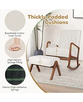 Gouun Rocking Chair with Ottoman Solid Rubber Wood Frame Padded Cushion