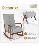 Gouun Rocking Chair with Ottoman, Solid Wood Frame and Padded Cushion
