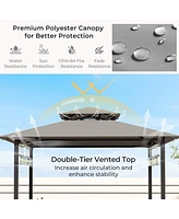 Gouun 3-Piece Patio Bar Set Grill Gazebo & 2 Bar Stools with Tempered Glass Bar Table