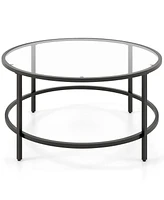 Gouun 36 Inch Round Table with Tempered Glass Tabletop