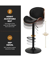 Gouun Set of 2 Adjustable Swivel Pu Leather Bar Stools with Curved Footrest