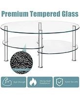 Gouun Tempered Glass Oval Side Table