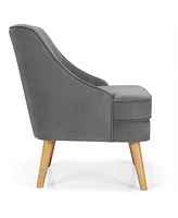 Gouun Mid Century Velvet Accent Chair with Rubber Wood Legs for Bedroom