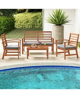 Gouun 4 Pieces Outdoor Furniture Set with Stable Acacia Wood Frame