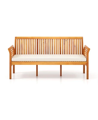 Gouun 62.5 Inches Patio 3-Seat Wood Bench with Soft Seat Cushions