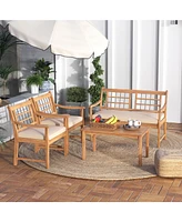 Gouun 4 Piece Wood Patio Furniture with Armchairs Loveseat and Table-Off