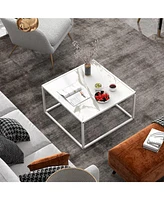 Gouun Modern Glass Square Table with Metal Frame for Living Room