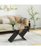 Gouun 47 Inch Rectangle Glass Table Modern Center Table with Tempered Glass Tabletop