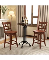 Gouun Counter Height Barstools Set of 2 with 6-Grid Hollow Back and Seat