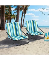 Gouun 2 Pack Low Folding Beach Chairs for Adults with Cushion