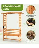 Gouun 6.5 Ft Tall Patio Garden Arbor with Pergola and 2-Seat Bench for Garden Backyard Decoration