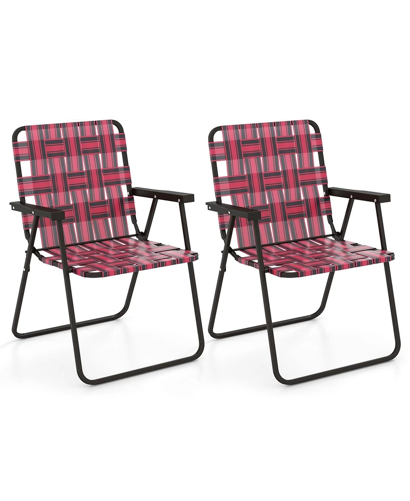 Gouun 2 Pieces Folding Beach Chair Camping Lawn Webbing Chair