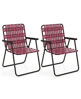 Gouun 2 Pieces Folding Beach Chair Camping Lawn Webbing Chair