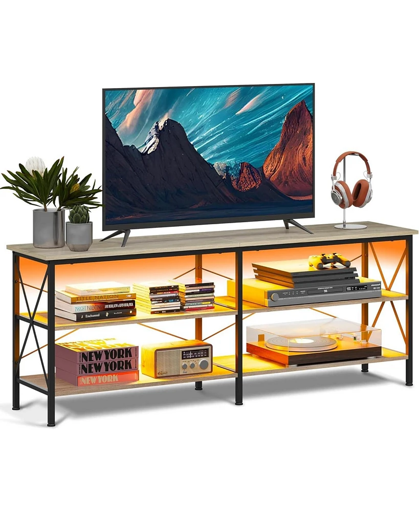 Wlive Tv Stand for 65 70 inch Tv with Led Lights Gaming Entertainment Center with Storage Industrial Tv Console for Living Room Long 63" Led Tv Cabine